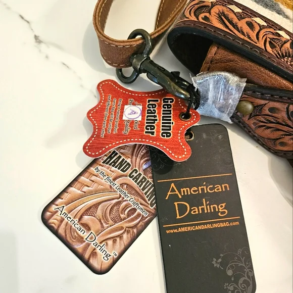 🪷 American Darling Genuine Leather & Cowhide Bag With Fringe NWT - Picture 2 of 8